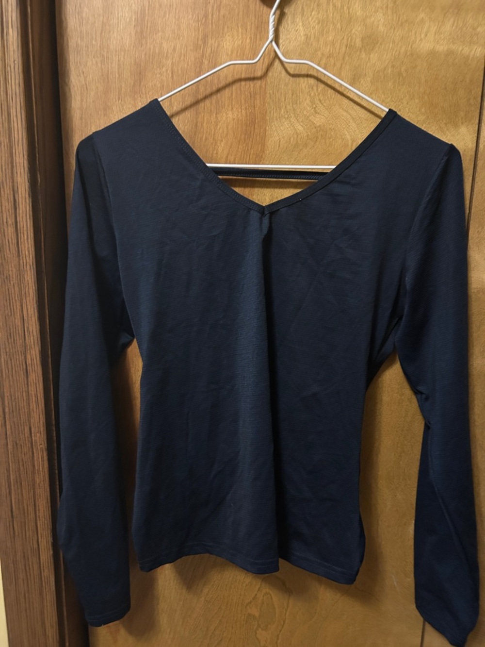 ZYIA Long Sleeve V-Neck Top in Navy Blue